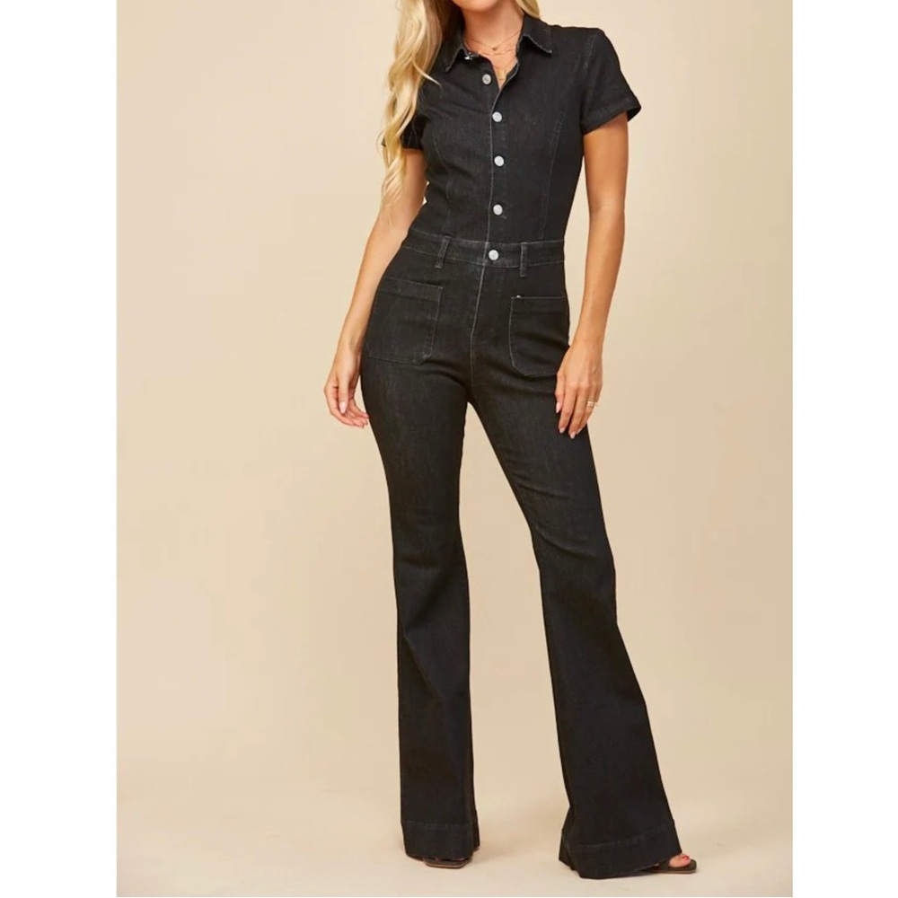 Wisteria Lane Denim Flare Jumpsuit